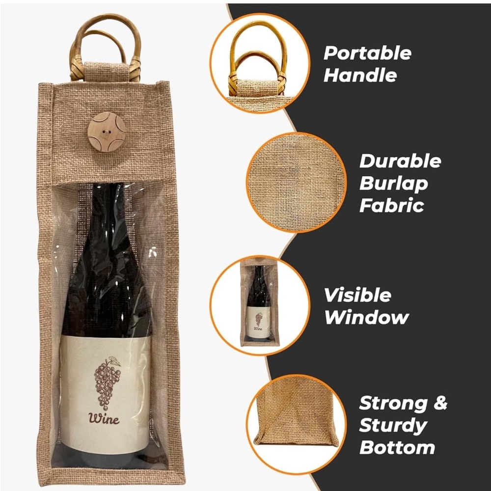KHAKI Burlap Wine Bag - Picture 2 of 6